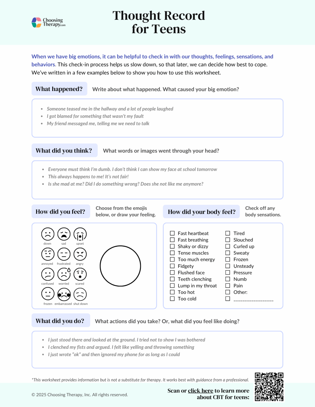 Free Therapy Worksheets for Teens (PDF Downloads) | ChoosingTherapy.com