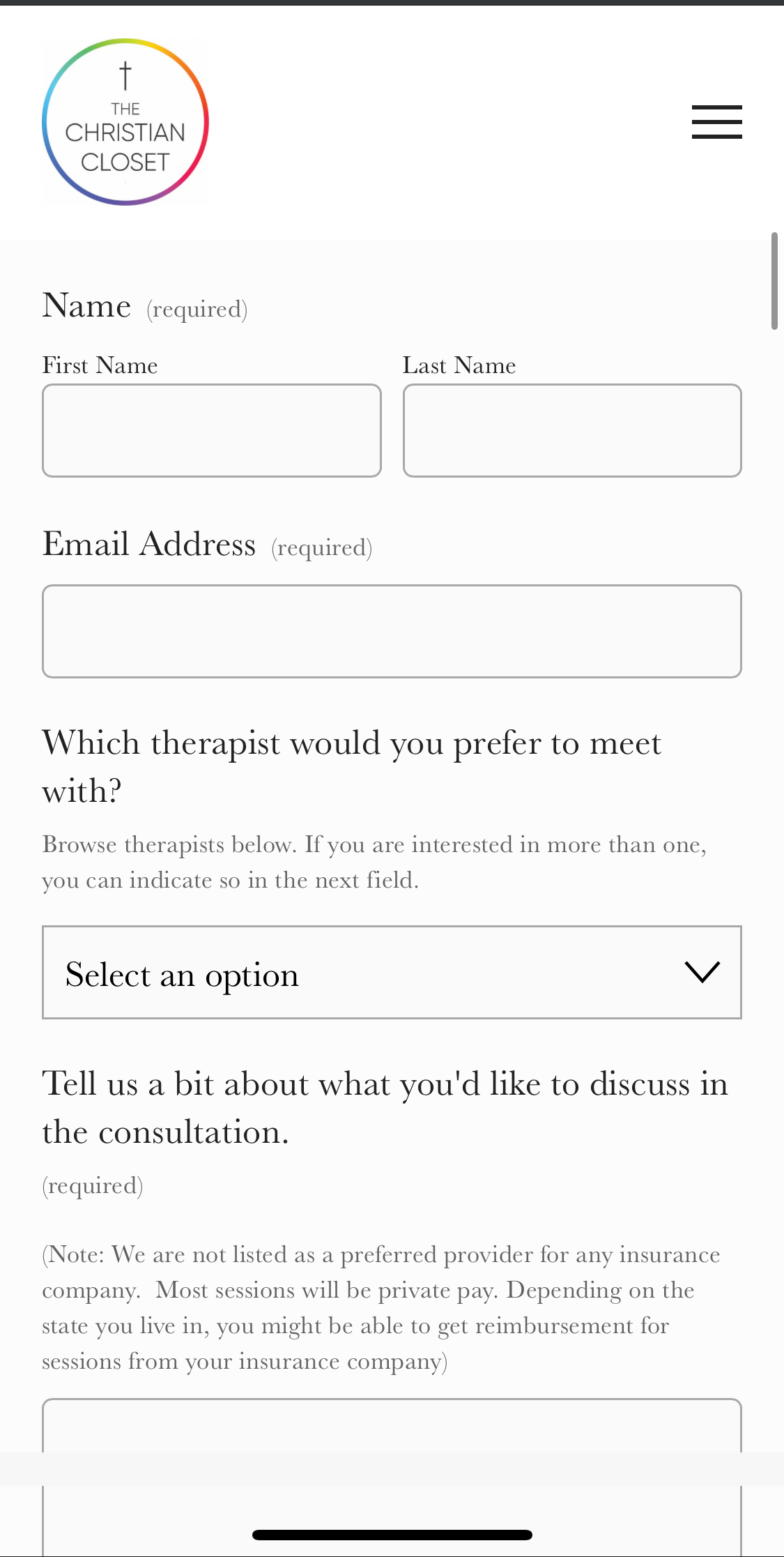 The Christian Closet Online Form