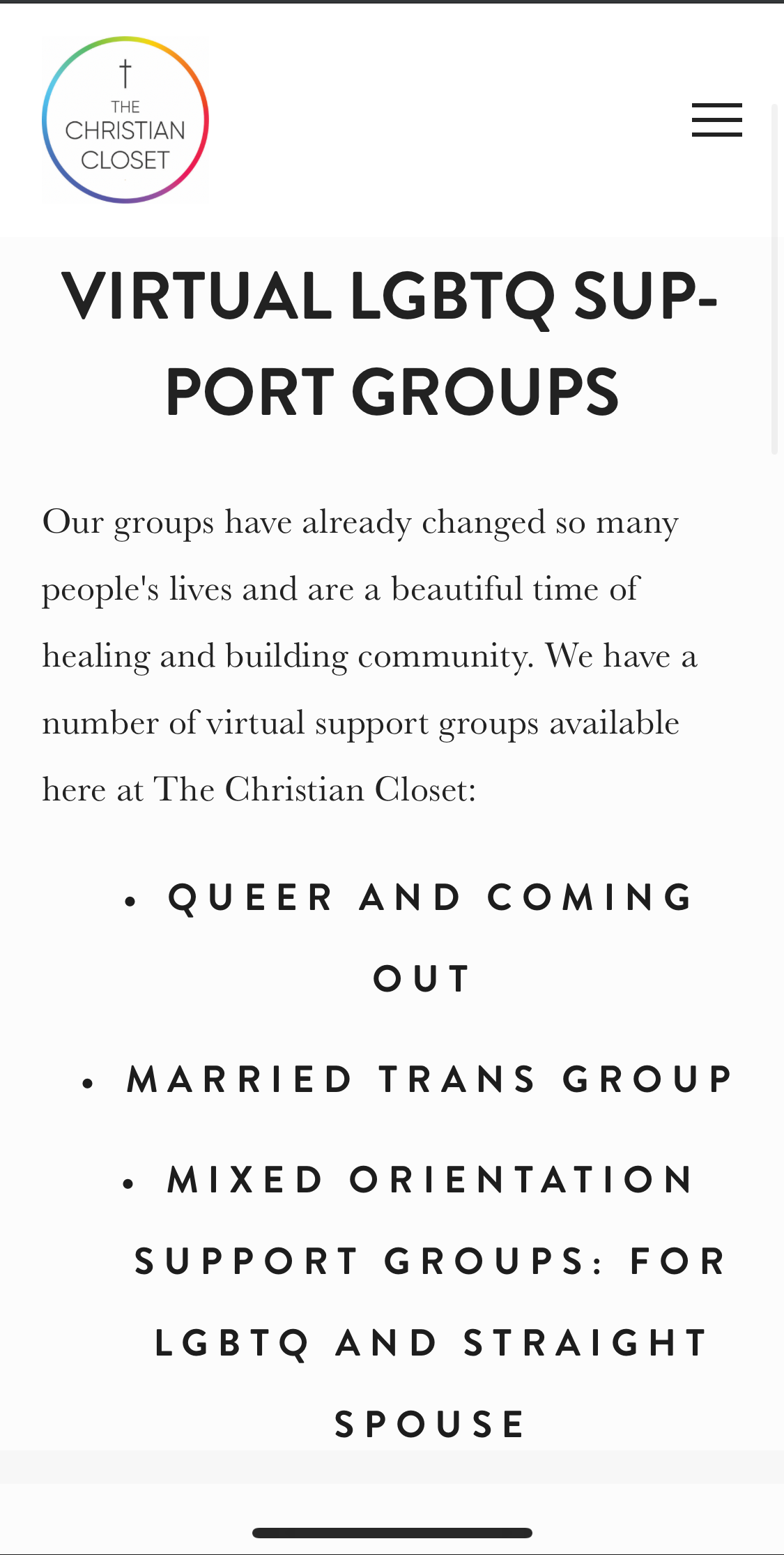 The Christian Closet Virtual Support Groups