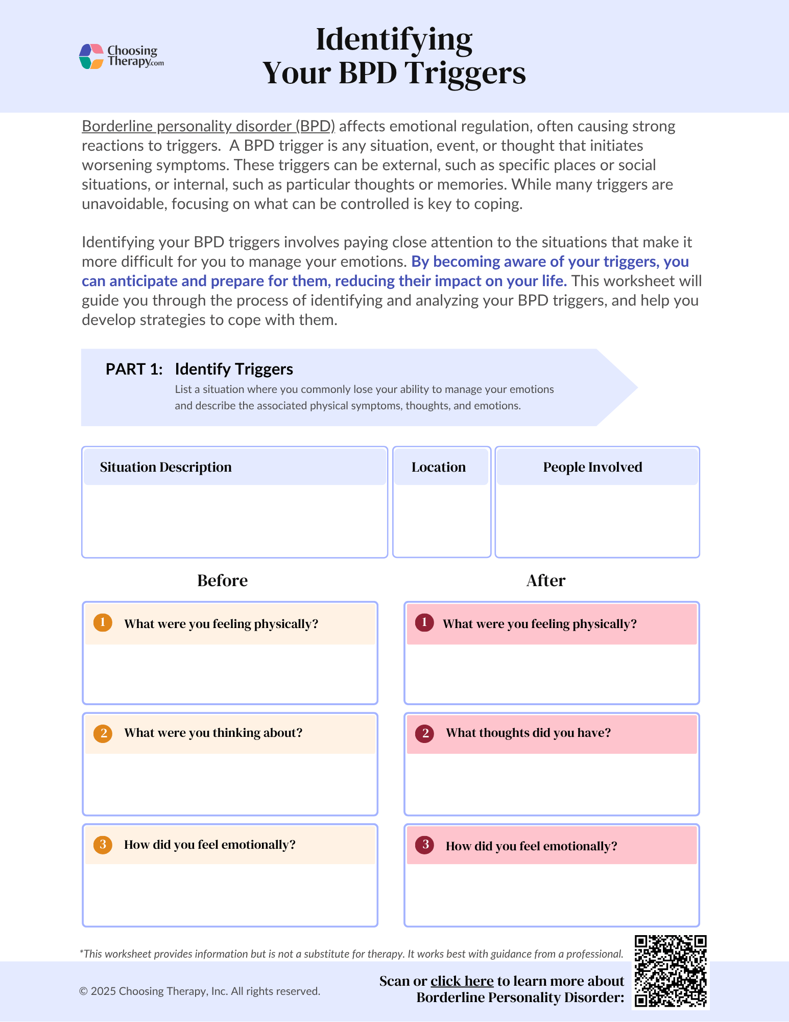 Identifying Your BPD Triggers Worksheet