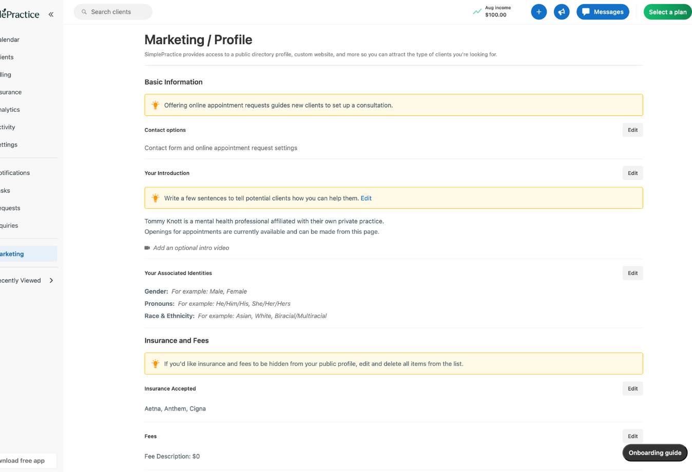Image of setting up Therapy Finder profile