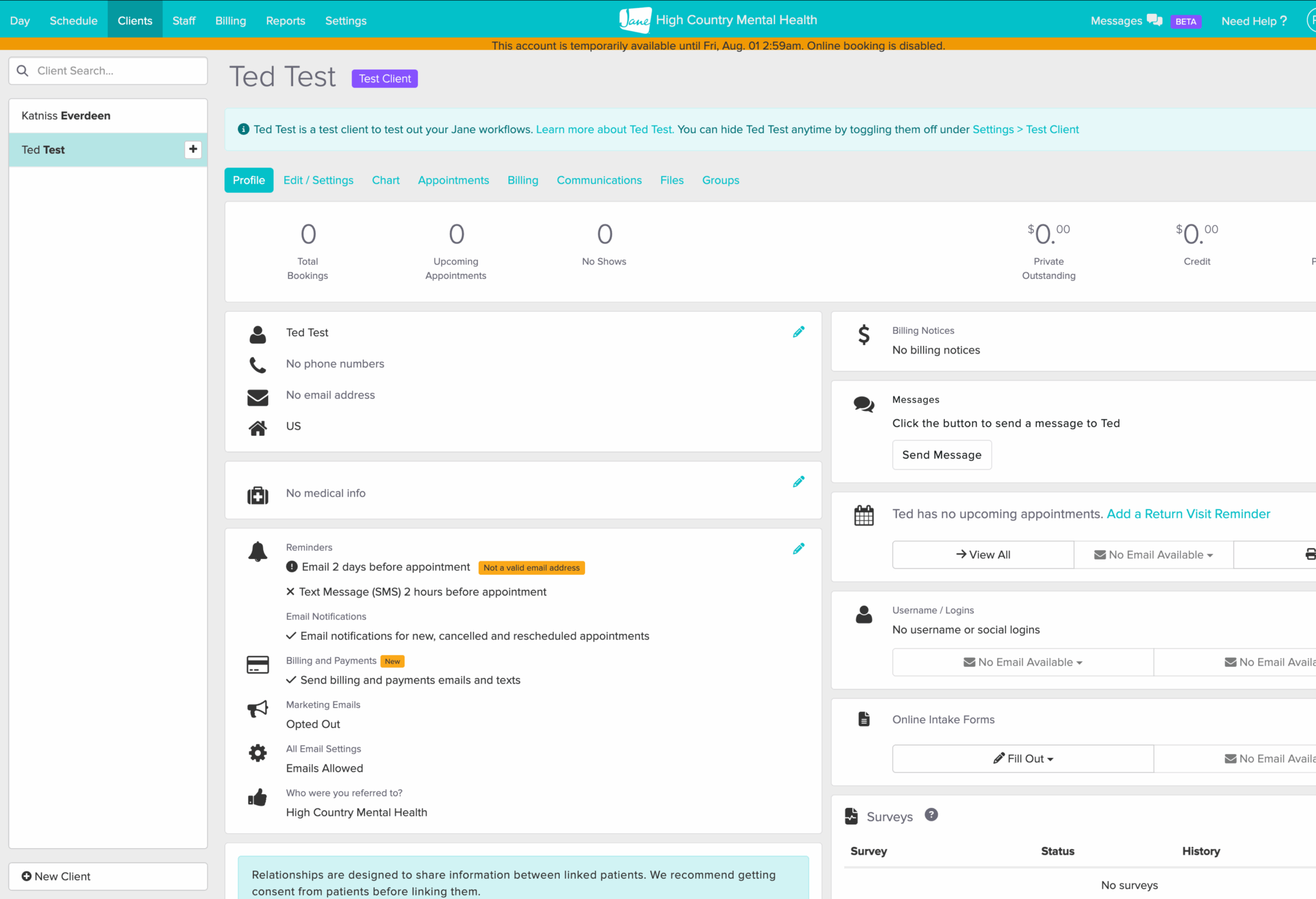 Image of Jane client face sheet