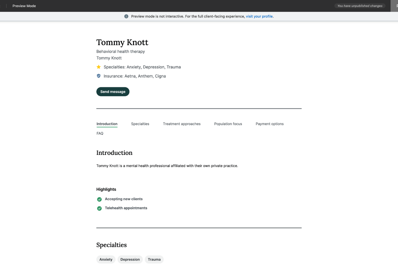 Image of Therapy Finder profile preview