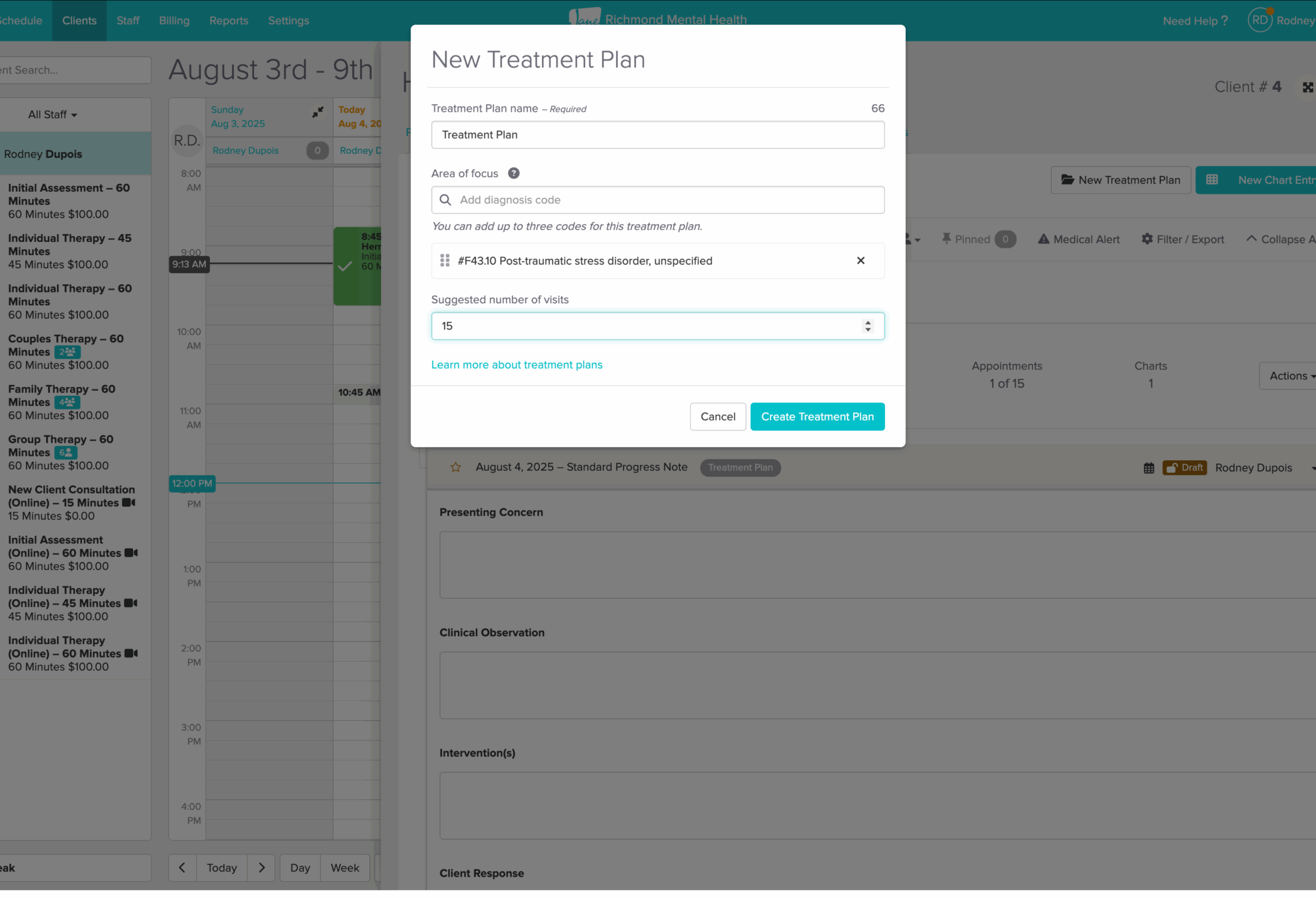 Image of creating a treatment plan in Jane