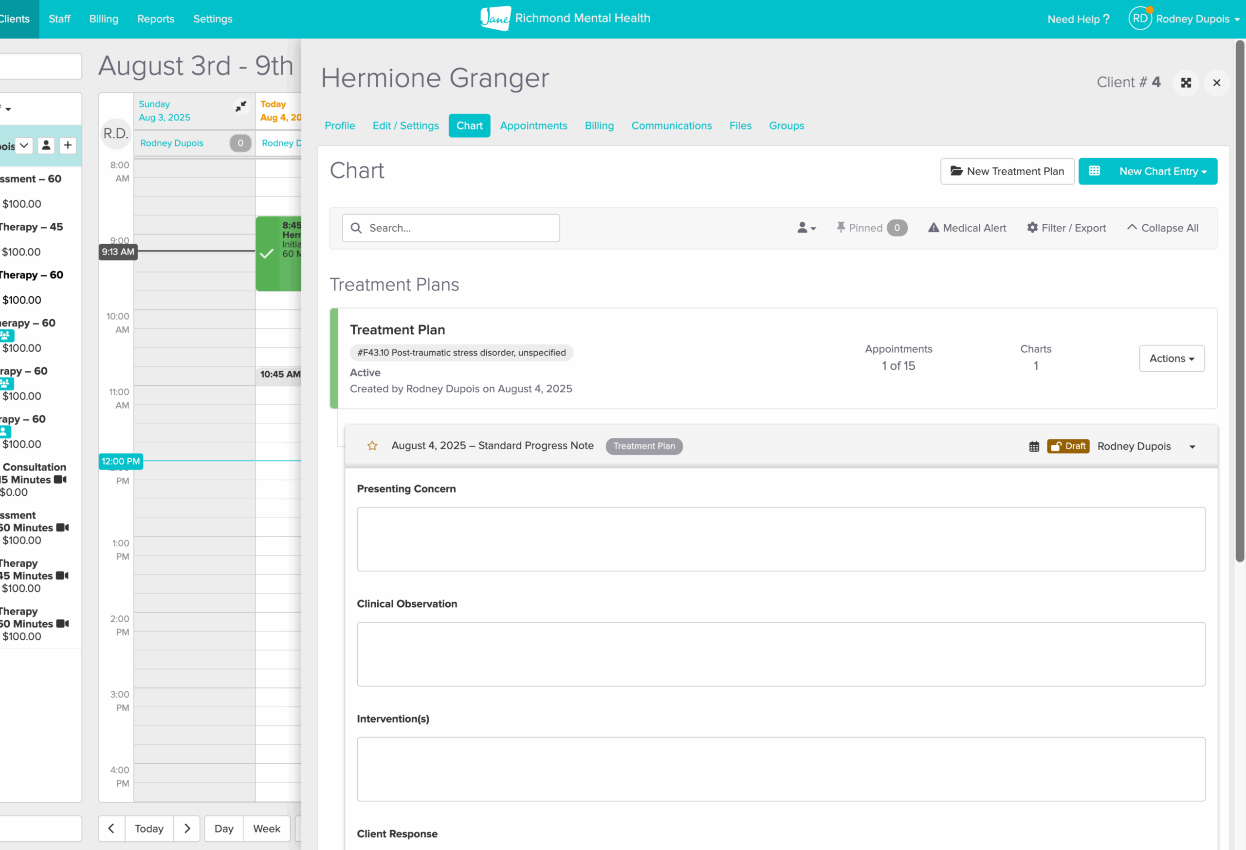 Image of creating a progress note in Jane