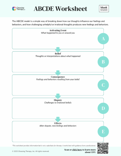Free ABCDE Model Worksheet (Printable PDF) | ChoosingTherapy.com