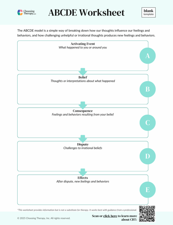 Free ABCDE Model Worksheet (Printable PDF) | ChoosingTherapy.com