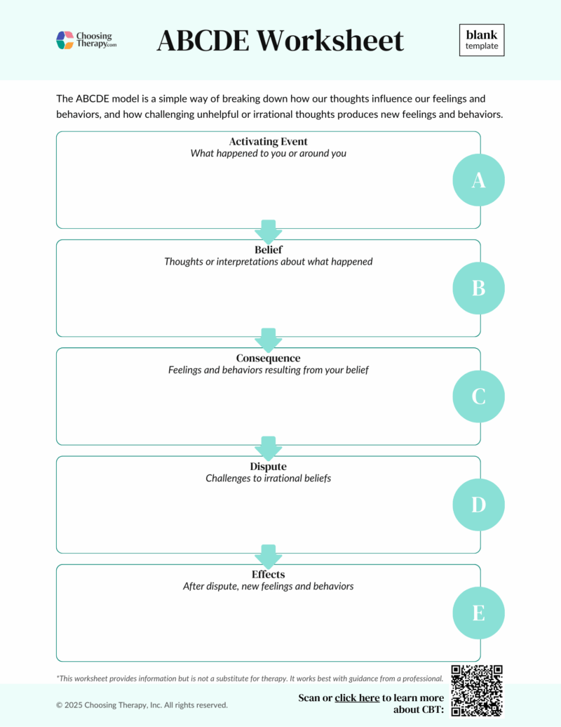 Free ABCDE Model Worksheet (Printable PDF) | ChoosingTherapy.com