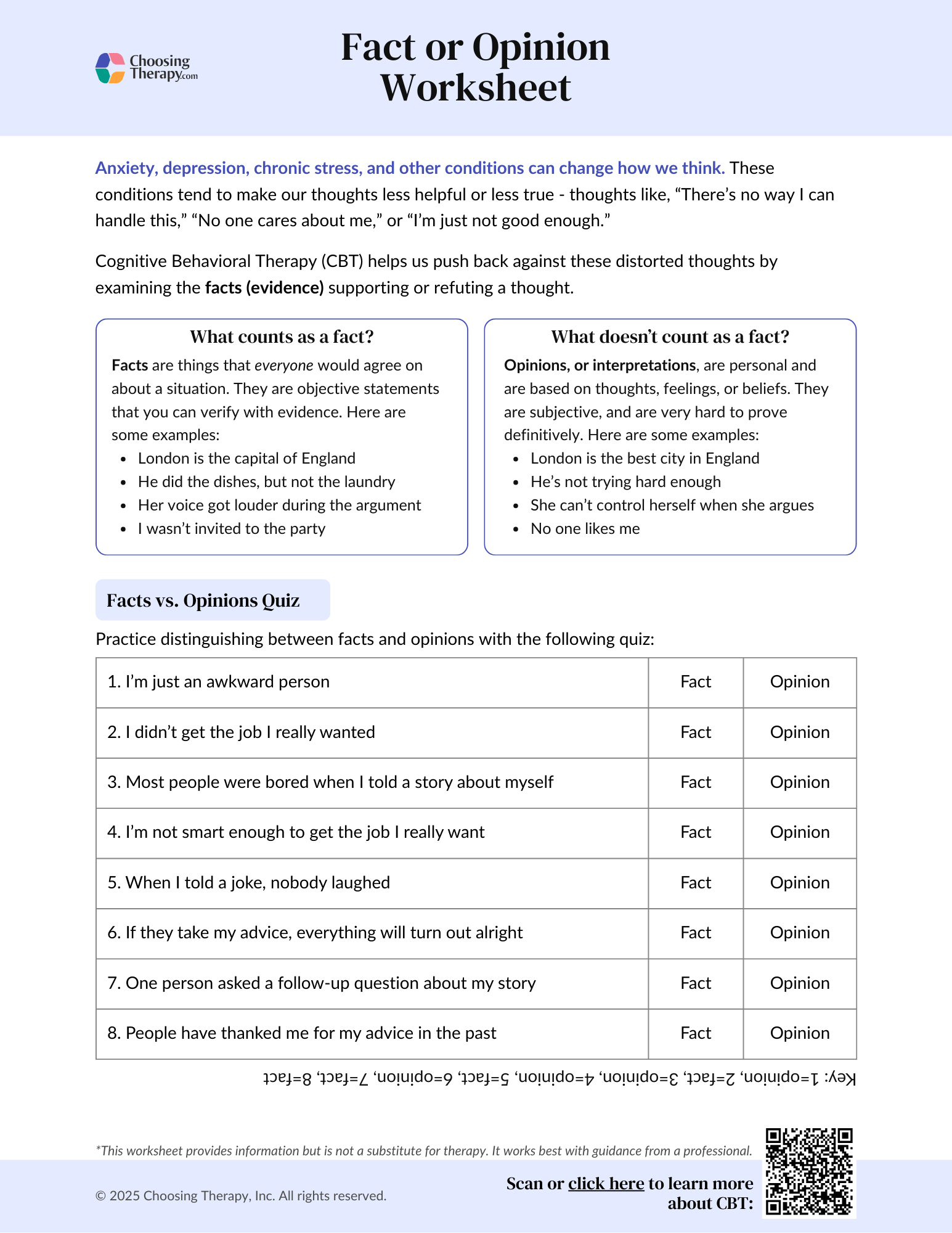 Fact or Opinion Worksheet
