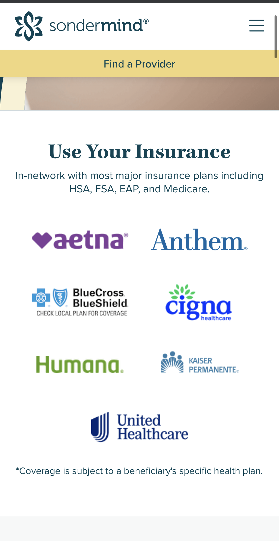 SonderMind insurance coverage