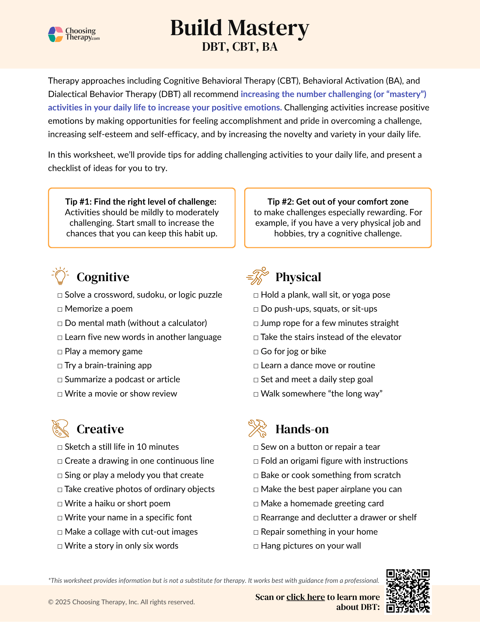 Build Mastery Worksheet (Free Printable PDF) | ChoosingTherapy.com