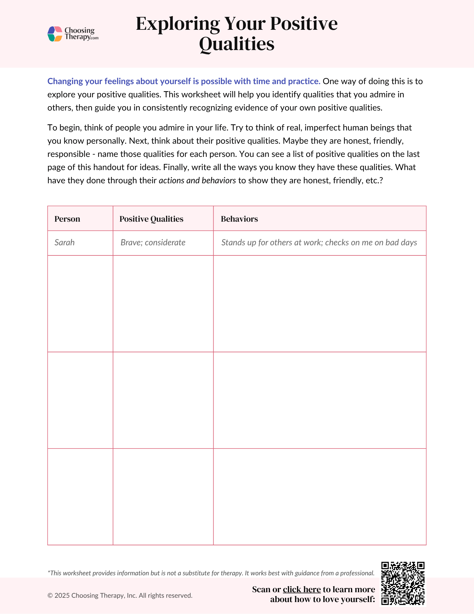 Exploring Positive Qualities Worksheet (Free Printable PDF ...