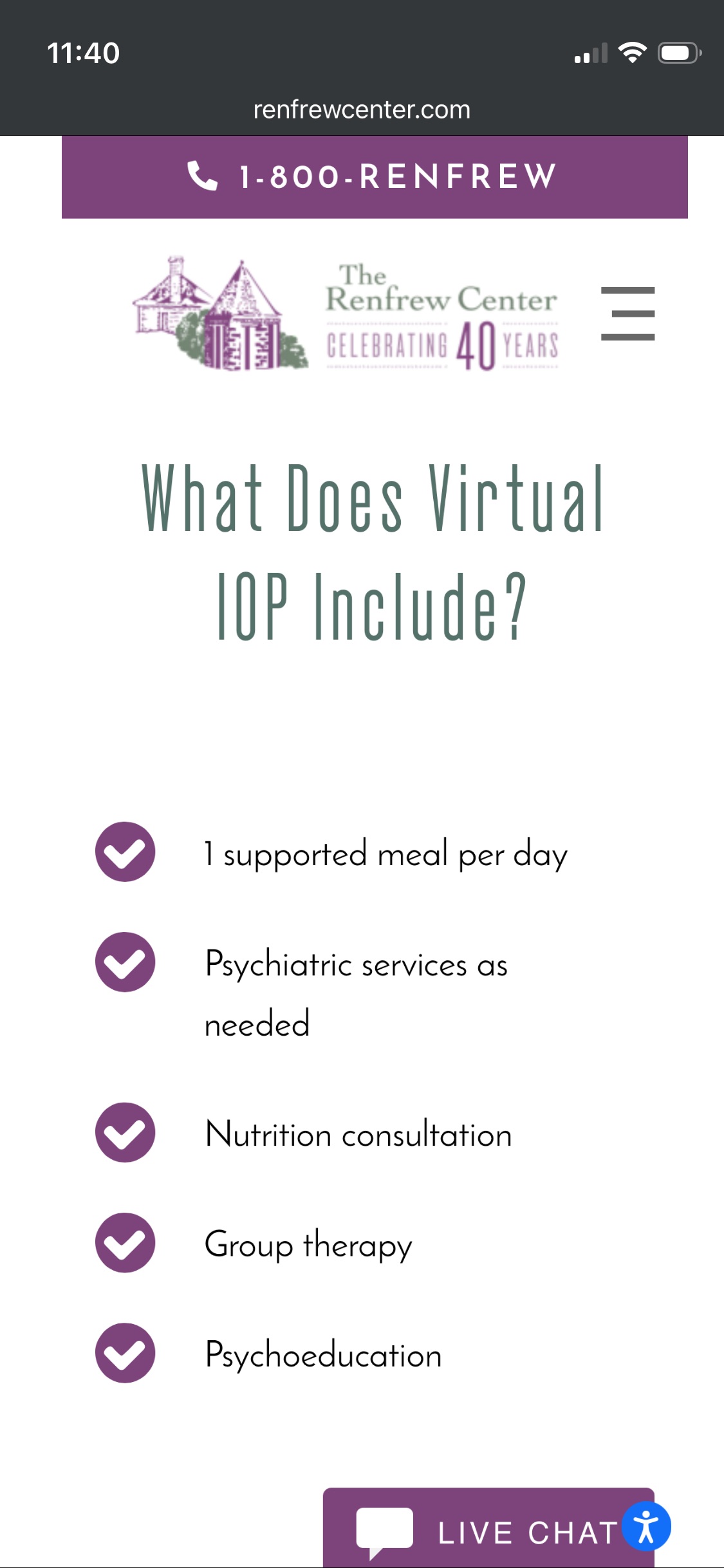 Renfrew Center virtual IOP