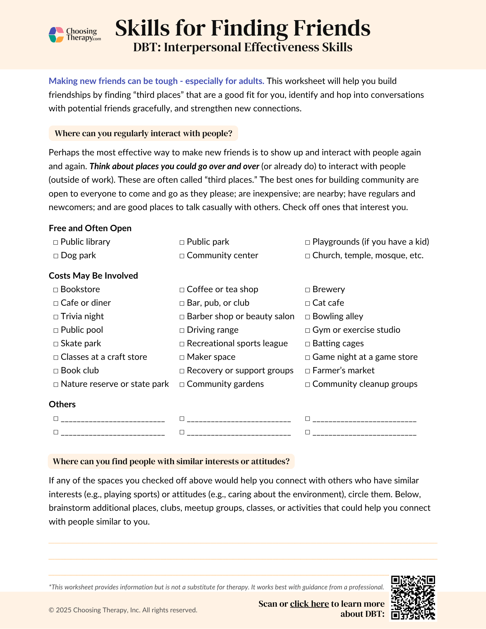 Skills for Finding Friends Worksheet