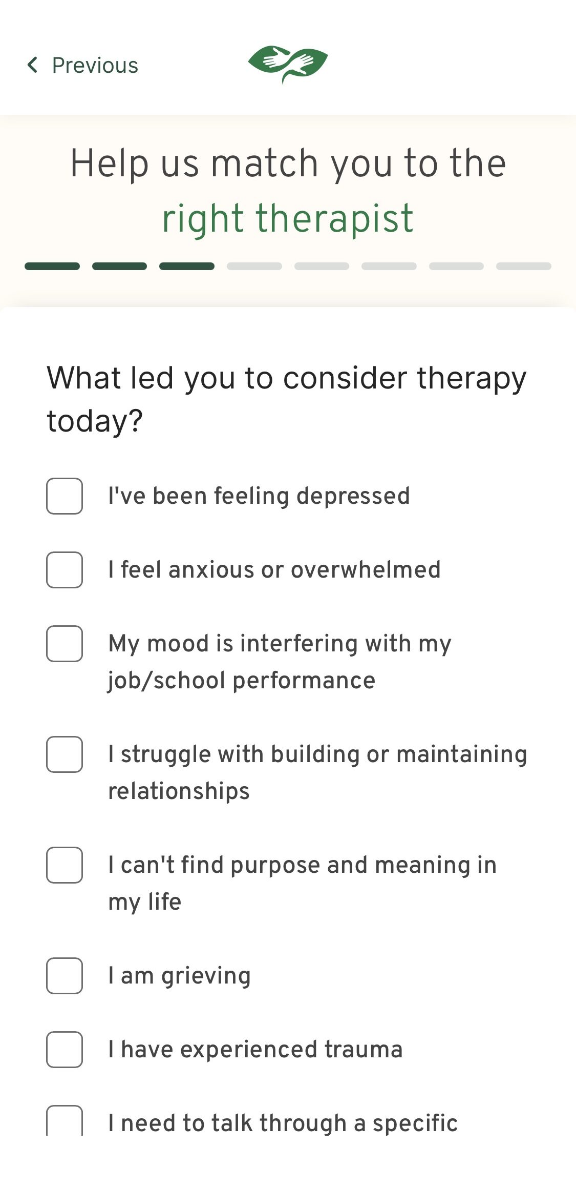 BetterHelp Signup Intake Form Questions