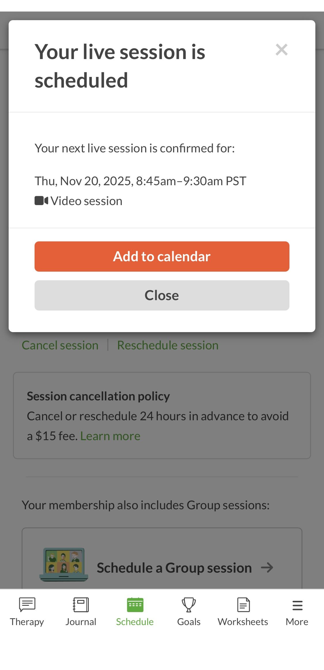 BetterHelp Calendar Syncing
