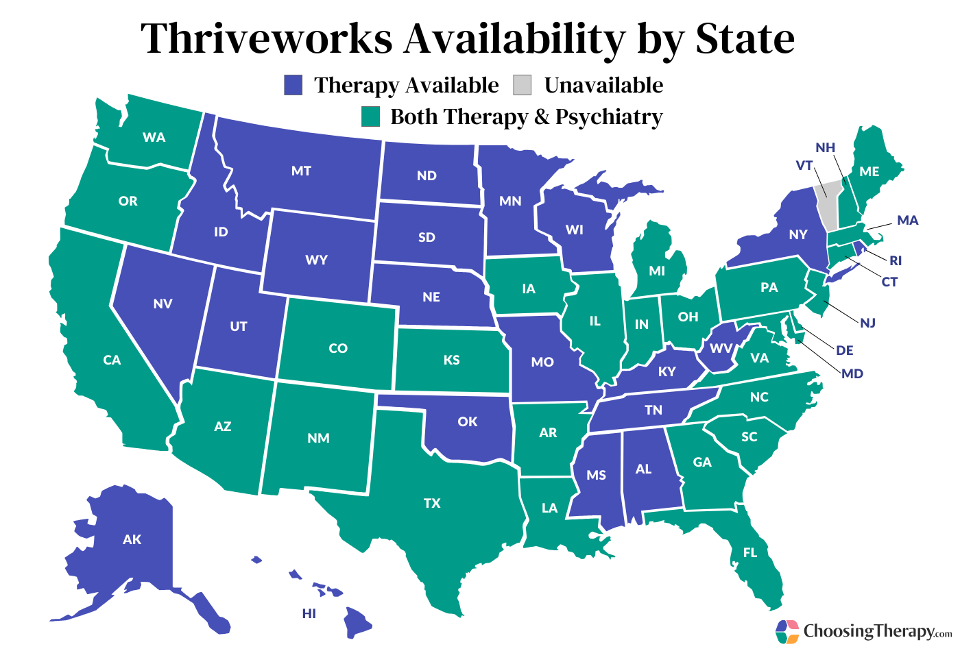 Thriveworks Availability by State